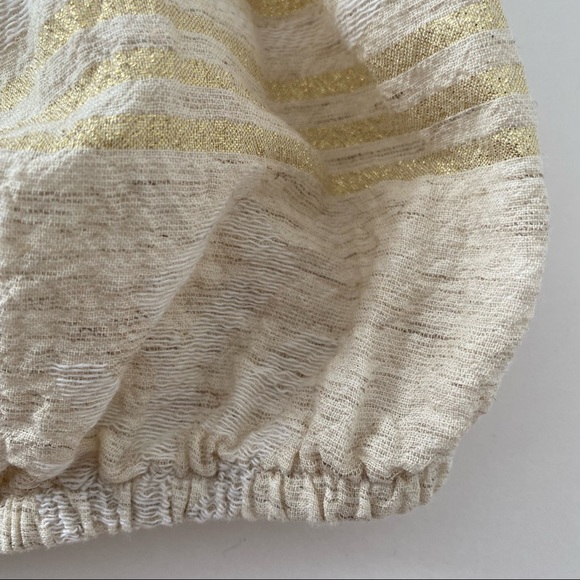 NWT Pearl & Caviar Crop Ruffle Top Woven Cotton Oatmeal Gold Metallic Striped S - Picture 8 of 16